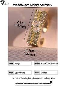 1pc Punk Style Concave Geometric Zirconia Gold-Plated Couple Ring, Suitable For Birthday, Date, Graduation, Party Wear, Copper Women Accessory Gift - 1# - View 4