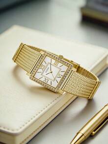 Đồng hồ nữ Guess W0826L2 Highline, mặt trắng 28mm, viền pha lê, dây đeo lưới mạ vàng hồng bằng thép không gỉ. - trắng - Xem 2
