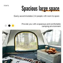SKYNEST Automatic Instant Setup Camping Tent, 1-3/3-4 Person All-Season Tent With Dual Doors & Mesh Windows, Windproof Lightweight Green/Beige Tent For Camping, Hiking, Hunting, Travel, Outdoor Shelter, Campers Accessories, Camping Tent, Gift - 雙門雙窗 - 查看 7