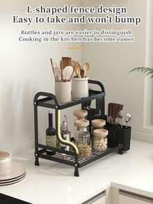 Estante de especias de doble capa resistente con soporte para tabla de cortar, estante para cuchillos y utensilios, organizador de almacenamiento de cocina, diseñado para un fácil acceso y una cocina ordenada, colocación de especias categorizada - Accesorio de cocina esencial - Estante de almacenamiento - Ver 6