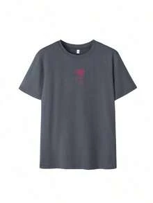 Women's Minimalist Coconut Tree Slogan Print Casual Round Neck Short Sleeve T-Shirt, Simple & Versatile, Suitable For Daily & Holiday Wear. Graphic Tee, Women, White, Black, Pink Summer Vacationsummer Outfits For Women 0SJU - Dark Gray - 查看 5