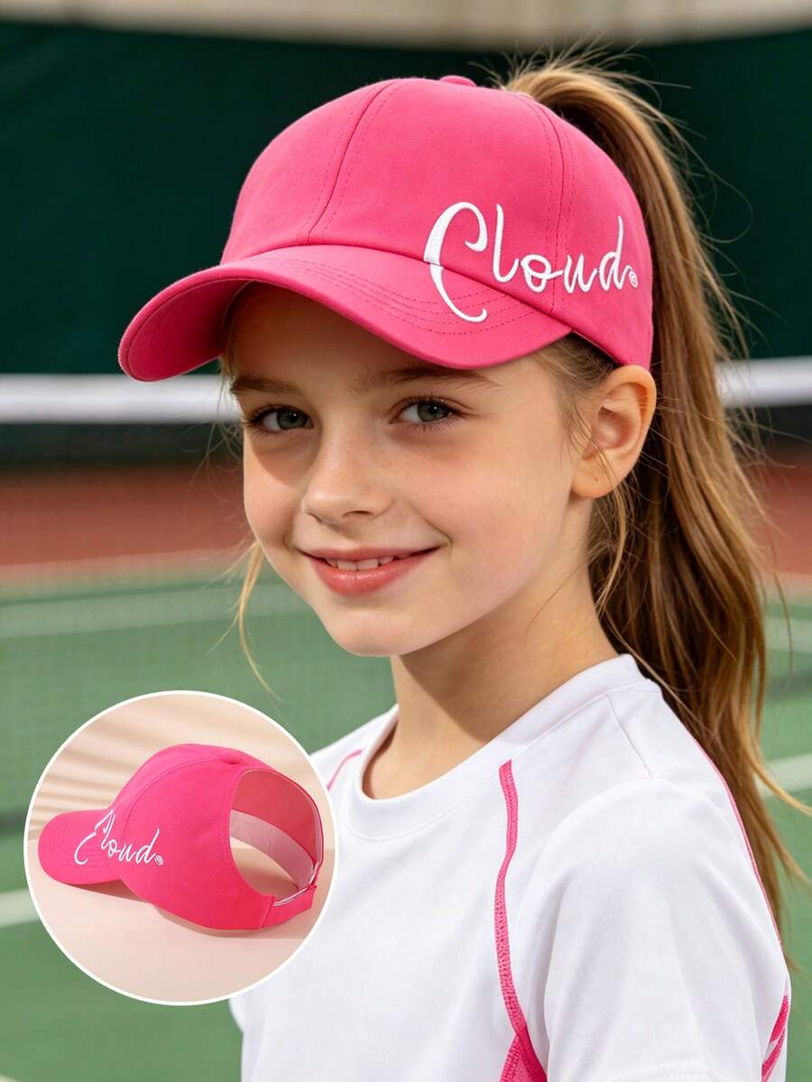 1pc Girls' Embroidered Letter Ponytail Baseball Cap, Breathable Sun Protection Outdoor Hat - 1PC - View 1