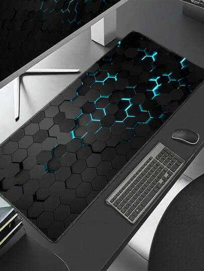 وسادة مكتب، لوحة ماوس كبيرة للألعاب بتصميم النحل الأخضر والتكنولوجيا، لوحة ماوس كبيرة مع قاعدة مانعة للانزلاق وحافة مخيطة، لوحة مفاتيح وماوس كمبيوتر كبيرة للمنزل والمكتب