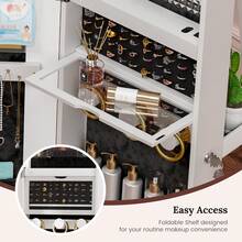 HWB LED Mirror Jewelry Cabinet Standing, 360°Swivel Jewelry Armoire With Full Length Mirror, Mirror With Jewelry Storage And Large Wooden Drawer For Christmas Gifts,White - 白色 - 查看 6