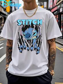 Disney Has One Men's T-Shirt: A Short-Sleeved T-Shirt With Stitch's Angry Claw Pattern, A Crew Neck T-Shirt, Casual And Comfortable, Breathable And Lightweight, Suitable For Sports And Everyday Wear, A Loose T-Shirt, Perfect For Gis. - 白色 - 查看 6