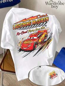 Disney Printed T-Shirt, Men's Lightning McQueen, Disney Cars Hoodie,  Cars Radiator Springs T-Shirt, Unisex, High-Quality Pure Cotton T-Shirt, Suitable For All Seasons, Comfortable And Breathable |   Exquisite Design |   The Best Choice For Giving Gifts - trắng - Xem 8