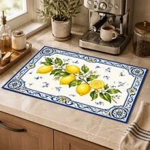 1 buah Keset Penyerap Tanah Diatom Bermotif Lemon Biru & Putih, Alas Pengering Penyerap Air untuk Meja Dapur, Alas Mesin Kopi, Alas Teko Kopi Tuang, Alas Pengering Piring & Cangkir, Keset Dapur Tahan Panas dengan Alas Anti Selip, Alas Meja Makan, Alas Sarapan, Alas Mesin Cuci, Keset Dekorasi Rumah untuk Dapur, Meja Makan, Kedai Kopi, Bar, Hadiah Pesta Liburan atau Pesta Pindah Rumah - MultiWarna - View 10