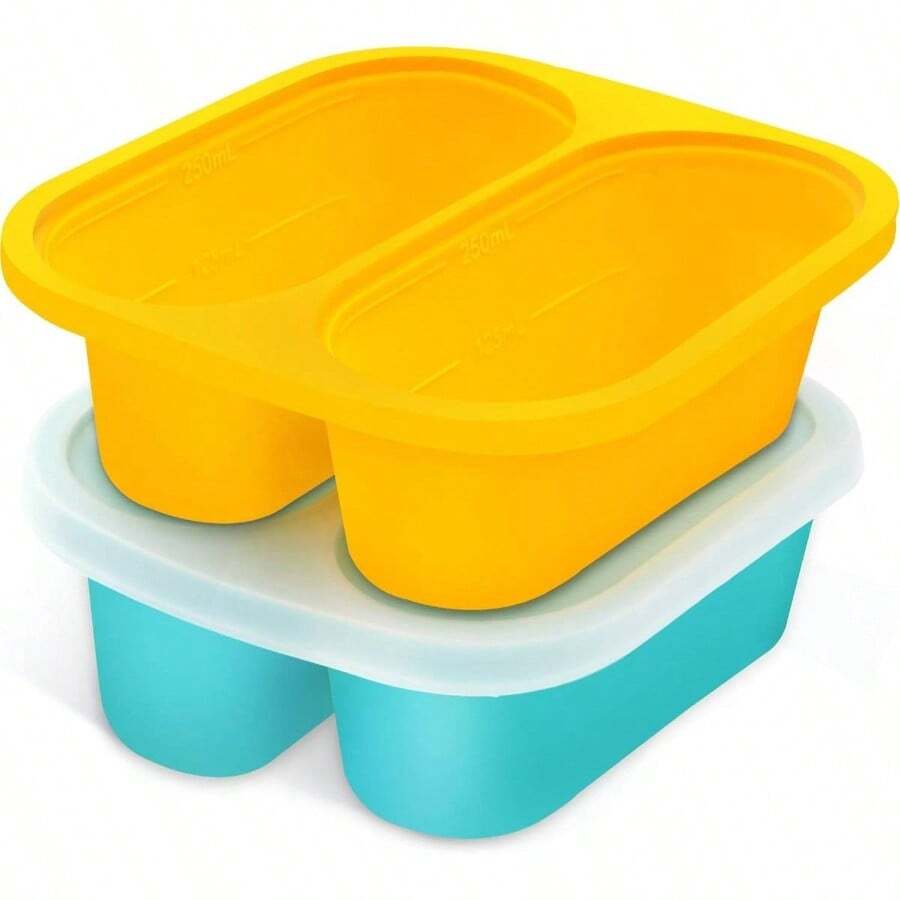 Silicone Soup Freezer Molds: 1 Cup Silicone Freezer Trays With Lid - 4 Packs Easy Release Soup Freezer Containers - 250ml 125ml Portion Large Cubes Soup 2, Blue/Yellow - Xanh lam/Vàng + 2 - Xem 1