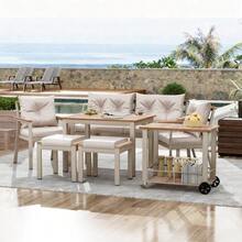 Acacia Wood Garden Table And Chairs Set, 6-7 Seats, With Armchairs And Removable Side Table, Removable And Washable Fabric Cover. - Beige - View 4