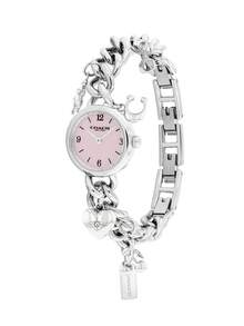 Coach IRIS Octagram Pendant Necklace Watch For Women Round Dial Quartz Watch With Star Charm - Silver and Pink - View 3