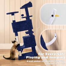 Dark Grey Multilevel Cat Tree Tower 138.5cm With Condos Ladder Scratching Posts Indoor Cat Climbing House Pet Activity Centre For Kittens - Navy Blue - View 7
