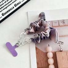 1pc Bow Tie Phone Lanyard With Elastic Strap, Plaid Ruffle Fabric Wrist Strap, Cute Double Buckle Short Hanging Accessory, Camera Strap, Keychain, Phone Case Strap With Pad - Multicolor - View 11