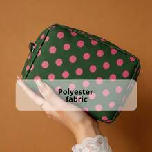 New Retro Polka Dot Contrasting Makeup Bag, Waterproof And Wear-Resistant Polyester Material, Girl's Style Storage Bag - Chấm bi nâu và trắng - Xem 2