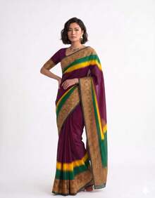 Estationeryhouse Georgette Saree With Gold Border - Wine - View 2