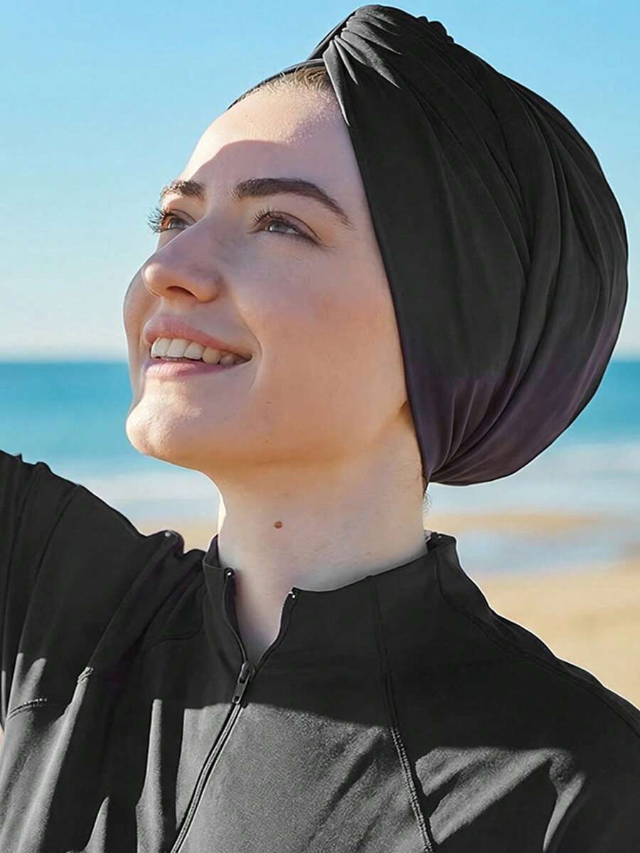 1 pieza Hiyab musulmán para nadar en la playa en verano, gorro de natación rectangular de unicolor, adecuado para mujeres