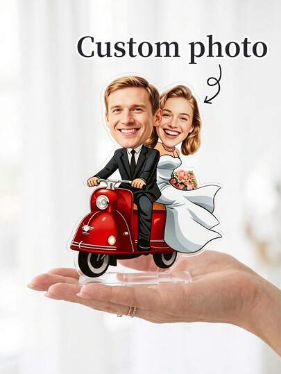 1pc Custom Vespa Scooter Wedding Couple Acrylic Standee, Personalized Bride & Groom Photo Plaque, Anniversary Gifts, Minimalist Desk Decor, Custom Portrait Gift For Any Occasion, Newlyweds Keepsake