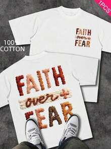 Men's Christian T-Shirt "FAITH OVER FEAR" | Psalm 118:6 Biblical Design | Inspirational Streetwear | 100% Cotton | Unisex Fit | Ideal Gift For Believers - 玫紅色 - 查看 1