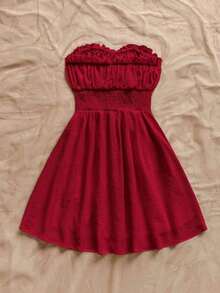 Vestido mini bandeau de unicolor casual para vacaciones para mujer - Rosa Fucsia - Ver 9