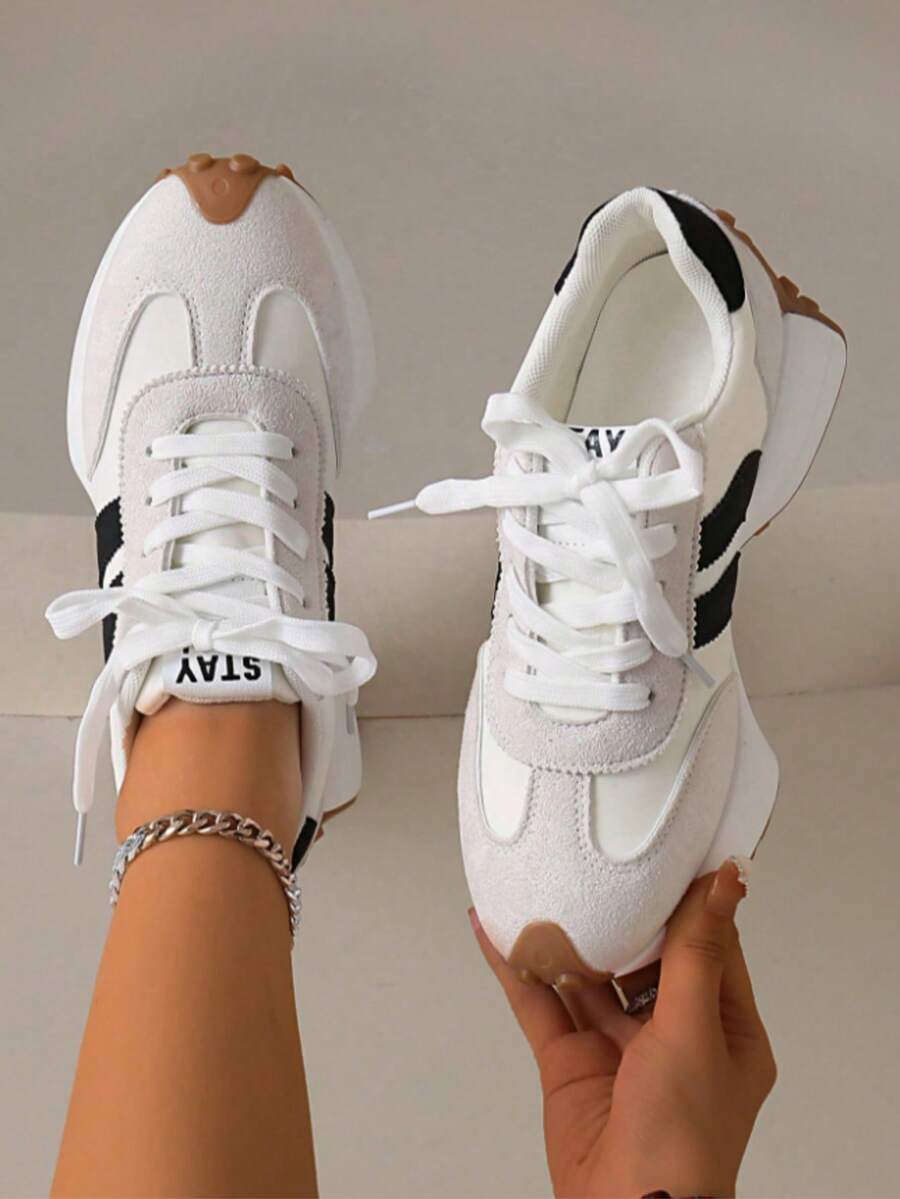 2026 New Women's Thick Sole Sneakers, Lace-Up Casual Shoes, Breathable Platform Shoes For Spring/Summer, Increase Height - 白色 - 查看 1