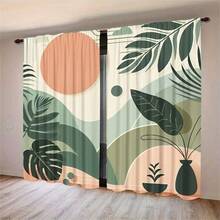2pcs Tropical Leaf Pattern Semi-Blackout Curtains, No Drill Rod Pocket Design, Casual Style For Living Room, Kitchen, Home Decor, Polyester Fabric, Machine/Hand Washable - Multicolor - View 7