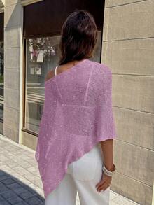 FOR BEAUTY Women's Summer New Knit Top, Casual Style, Purple Solid Color Loose Off-Shoulder Cover-Up, Bohemian Style, Suitable For Beach And Vacation - Purple - View 9