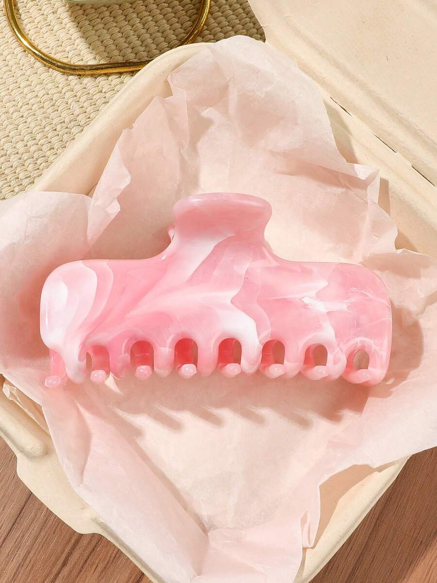 1个樱花粉色大理石纹扎染发爪夹,发夹,马尾夹,清新甜美韩风,简约时尚海滩度假约会配饰 - 彩色 - 查看 1