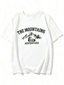 Short-Sleeved T-Shirts, Single Garment, 3-Piece Casual Selection, 100% Cotton, Warm, Casual, Popular Personality Pieces, 1 Piece/Set Of Short-Sleeved T-Shirts Suitable For Streetwear, Oversized Top, Round Neck, Daily Outings, Camping, Concerts, Hip-Hop, Rock, And Rap Events, Women's Short-Sleeved, Round Neck, Slim Fit With English Text Graphics In A Minimalist And Casual Style For Summer - 白色 - 查看 2