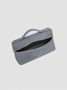 1 pieza Bolso de hombro cuadrado de unicolor con textura de grano de litchi en PU, pequeño bolso de mano para mujer, adecuado para combinar con diaria, salidas, compras, fiestas, bol - Iron Gray - Ver 7