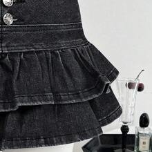 Nana's Women's Clothing Store  Minifalda de mezclilla con volantes en el bajo de unicolor para mujer - Caqui - Ver 10