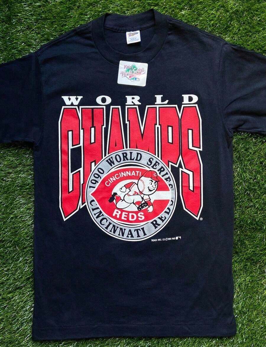Vintage Cincinnati Reds Summer Jersey, 1990 World Champions, Size Medium, Made In USA, Ohio, Cleveland, 1990 World Series, New Year's Eve - 黑色 - 查看 1