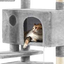 Dark Grey Multilevel Cat Tree Tower 138.5cm With Condos Ladder Scratching Posts Indoor Cat Climbing House Pet Activity Centre For Kittens - Light Grey - View 7