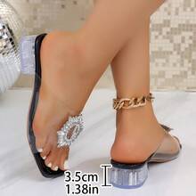 Transparent Rhinestone Decorated Chunky Heel Sandals Women's Summer Fashion Outdoor High Heel Slippers Nightclub Party Vacation Beach Solid Color Beach PVC(Polyvinyl Chloride) Rhinestone Sandals, High Heel Slippers, Women's Shoes, Summer Slippers Beach Holiday Party Office Spring Summer Season - Black - View 8