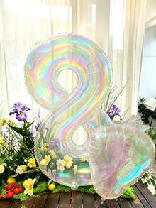 2个40英寸彩色透明数字气球和1个大型透明草莓铝箔气球，适合生日派对、周年纪念装饰 - 炫彩透明 - 查看 8