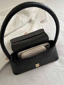 Vintage Crocodile Embossed PU Leather Women's Shoulder Bag, Fashion Designer Handbag - Black - View 8