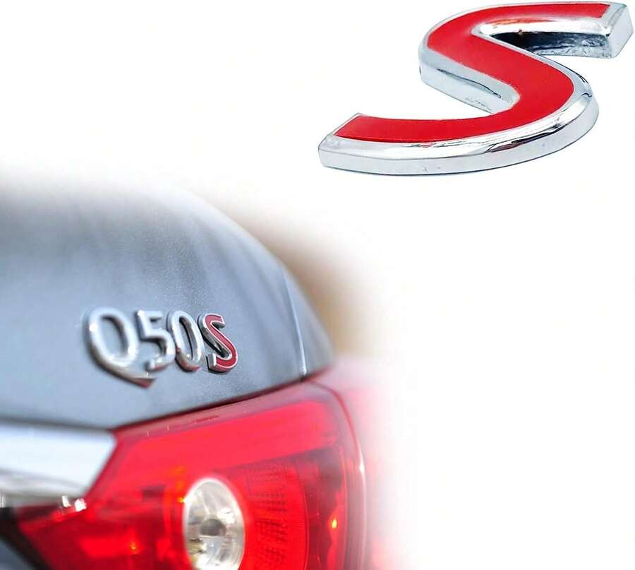 KEEGTBOX Universal 3D Metal Red S Badge Rear Fender Trunk Emblem Sticker Accessories Compatible With Infiniti Model Sedan SUV Q50 Q60 Qx50 Qx70 Qx80 - 白色的 - 查看 1