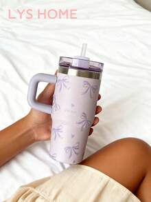 1 chiếc cốc giữ nhiệt bằng thép không gỉ 40oz-14oz có thiết kế hình nơ, cốc du lịch dung tích lớn có quai xách, thích hợp cho xe hơi, trường học, văn phòng, ngoài trời, phòng tập thể dục, nhà riêng, món quà tuyệt vời cho phụ nữ và thanh thiếu niên, quà tặng ngày lễ, quà tặng sinh nhật (kèm ống hút) - Nhiều màu - Xem 7