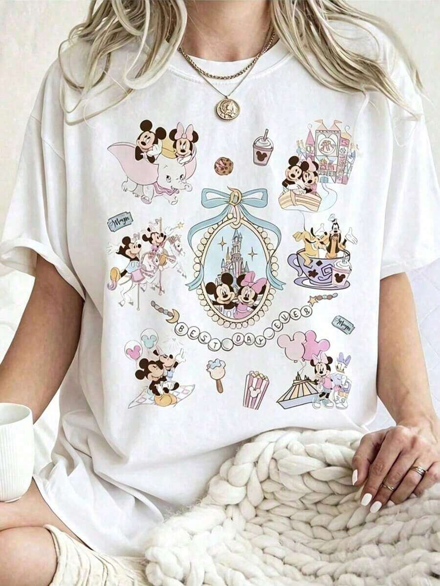 Disney Cartoon Retro Bow Cartoon Group Printed T-Shirt, Suitable For Daily Wear, Easy To Wear In Summer, Micro-Elastic, Soft Round Neck Casual Daily Shirt, Round Neck Summer Sweatshirt, Both Men And Women, Loose Version, Holiday Gifts.--Disneys Disneyland Paris The Magic Kingdom Disneyesque The House Of Mouse Mickey Mouse Empire Modest Summer Outfits Take That T Shirt Summer Coord Tops For Women Summer Summer Clothes Women Summer Clothes Summer Tops Summer Tops Women Summer Co Ord Summer Top Summer Outfits White Top Black Top Holiday Outfits For Women Tops For Women Summer Holiday Gifts Valentine's Day Gifts Earth Day Gifts Oktoberfest Gifts Summer Bank Holiday GiftsDisney - trắng - Xem 1