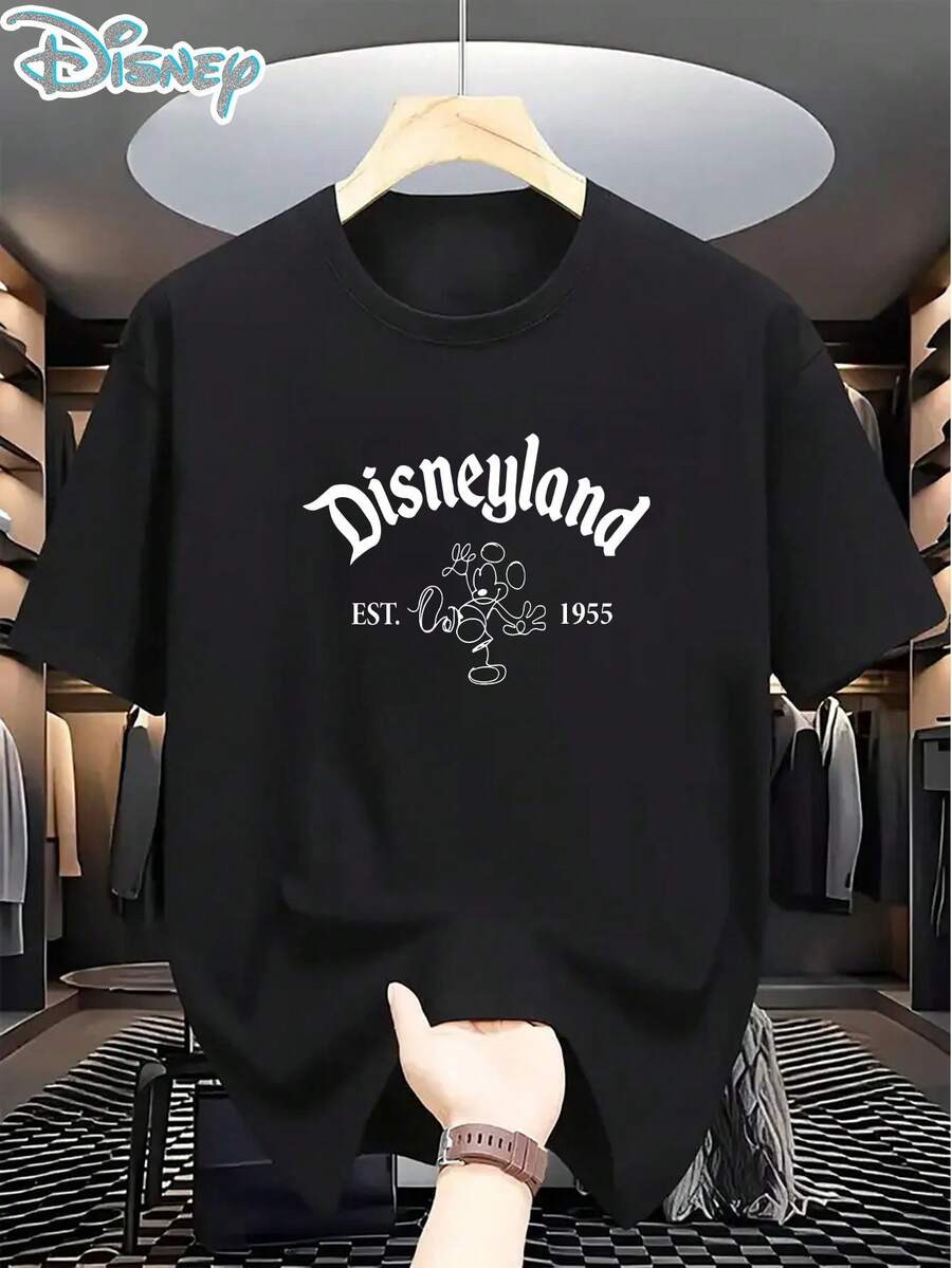 Disney 1 Men's Graphic T-Shirt - Black, Breathable Crew Neck Casual Top With Popular Mickey Mouse Print Design, Suitable For Outdoor Travel And Sportswear, Leisure T-Shirt | Fashion T-Shirt | Quick-Drying Material, Unisex T-Shirt - màu đen - Xem 1