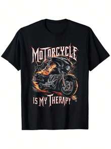 Camiseta Gráfica de Motocicleta para Hombre - Diseño Atrevido "Las Motocicletas Son Mi Terapia" con Llamas, Regalo para Motociclistas (Día del Padre, Navidad, Pascua) - Ropa Casual de Motocicleta para Todas las Temporadas, Estilo de Vida Motociclista, Esencial para Entusiastas de las Motos, Camiseta Negra Oversize - Inspirada en el Estilo de  / Latino Street / Look Diario - Negro - Ver 6
