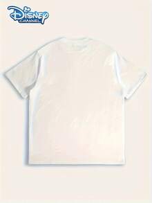 DISNEY Women's Vintage Mickey & Minnie Mouse Tape-Logo T-Shirt - Retro 1985 Short-Sleeve Crew Neck Casual Summer T-Shirt With Iconic Mouse Ear Design, Suitable For Theme Parties & Casual Wear - trắng - Xem 2