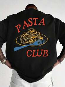 Men's Short-Sleeved T-Shirt - PASTA CLUB Pasta Print On The Back - 100% Cotton Fabric - Casual, Comfortable, Versatile And Practical, Suitable For Everyday Wear. - 白色 - 查看 6