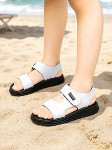 1 Pair Children's Summer Sports Sandals, Breathable Comfortable Soft Flat Beach Sandals, Suitable For School Sports Activities And Daily Casual Play - White - View 4