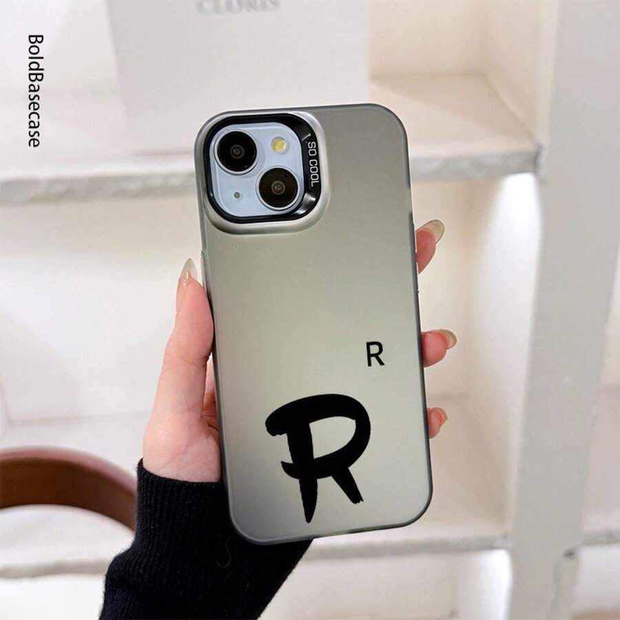 Fanahat-Funda para Teléfono - Letra R Negra Estilizada y Audaz con Estilo Moderno y Creativo, Funda para Teléfono con Estampado Plateado a Color, Anti-Suciedad, Anti-Caída y Antideslizante. Cubierta Trasera Mate Duradera. Diseño Universal para Hombres y Mujeres. Opción Perfecta para Todas las Estaciones - 1 - Ver 1