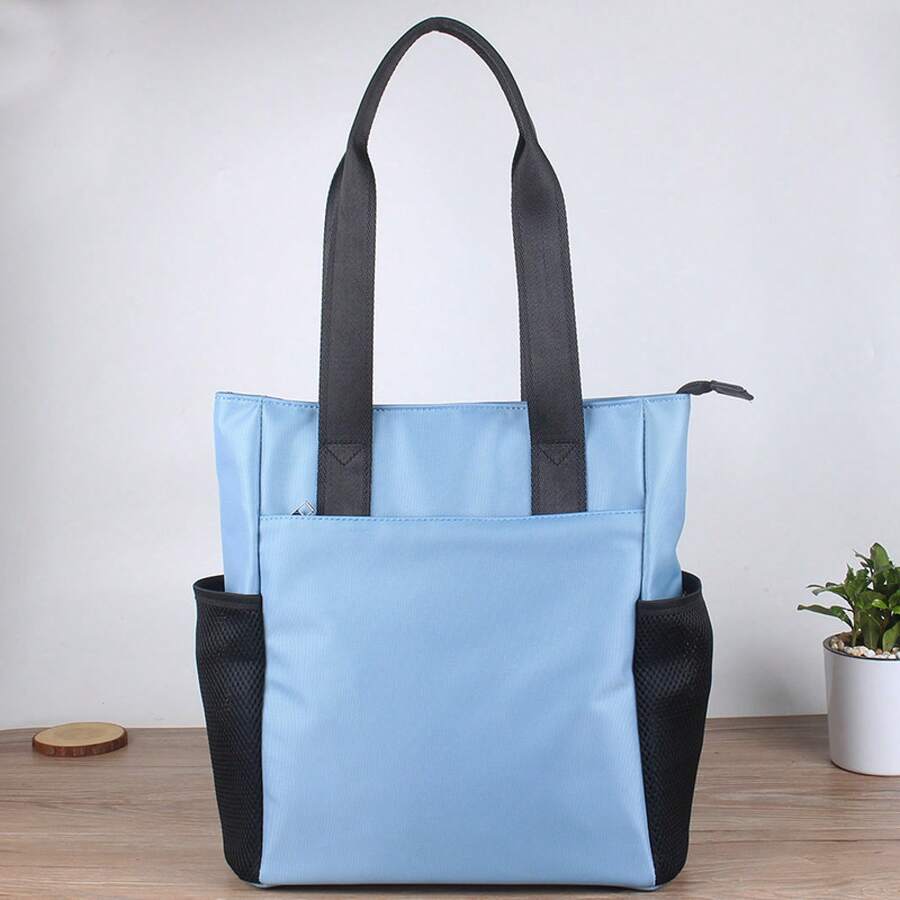 Men Briefcase - Light Blue (mesh Side Pockets) - View 1