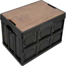 Outdoor Multifunctional Folding Storage Box With Wooden Panel Thickened Removable Portable Large Capacity Versatile Use As Coffee Table For Camping Picnic (Black) - 55L - View 7