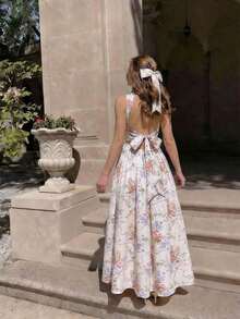 MOD Vestido con estampado floral romántico, espalda abierta y lazo - Multicolor - Ver 9