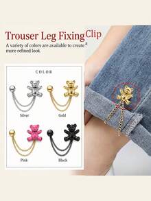 2pcs/4pcs/8pcs Cute Silver Bear-Shaped Pant Leg Shortener Clips, Prevent Pants Dragging On The Floor. Featuring Hidden Button And Pant Leg Closure Design, Seamless Fit, Effectively Shorten Pant Length. Suitable For Dress Pants And Casual Pants, Waterproof, Portable And Durable. - A - View 3