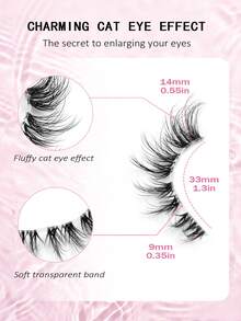 Asiteo 6 Pairs Cat Eye Style Transparent Band False Eyelashes, Foxy Eye Eyelashes, Soft Faux Mink Eyelashes, Natural Fluffy Short Eyelashes, Suitable For Daily Makeup, Beauty Blogger Makeup - Black - View 6