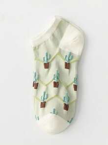 5/10/15 Pairs Fresh Matcha Green Women's Short Socks, Cactus Heart 3D Textured Low-Cut Socks, All-Season Versatile Daily Wear - Multicolor - View 5