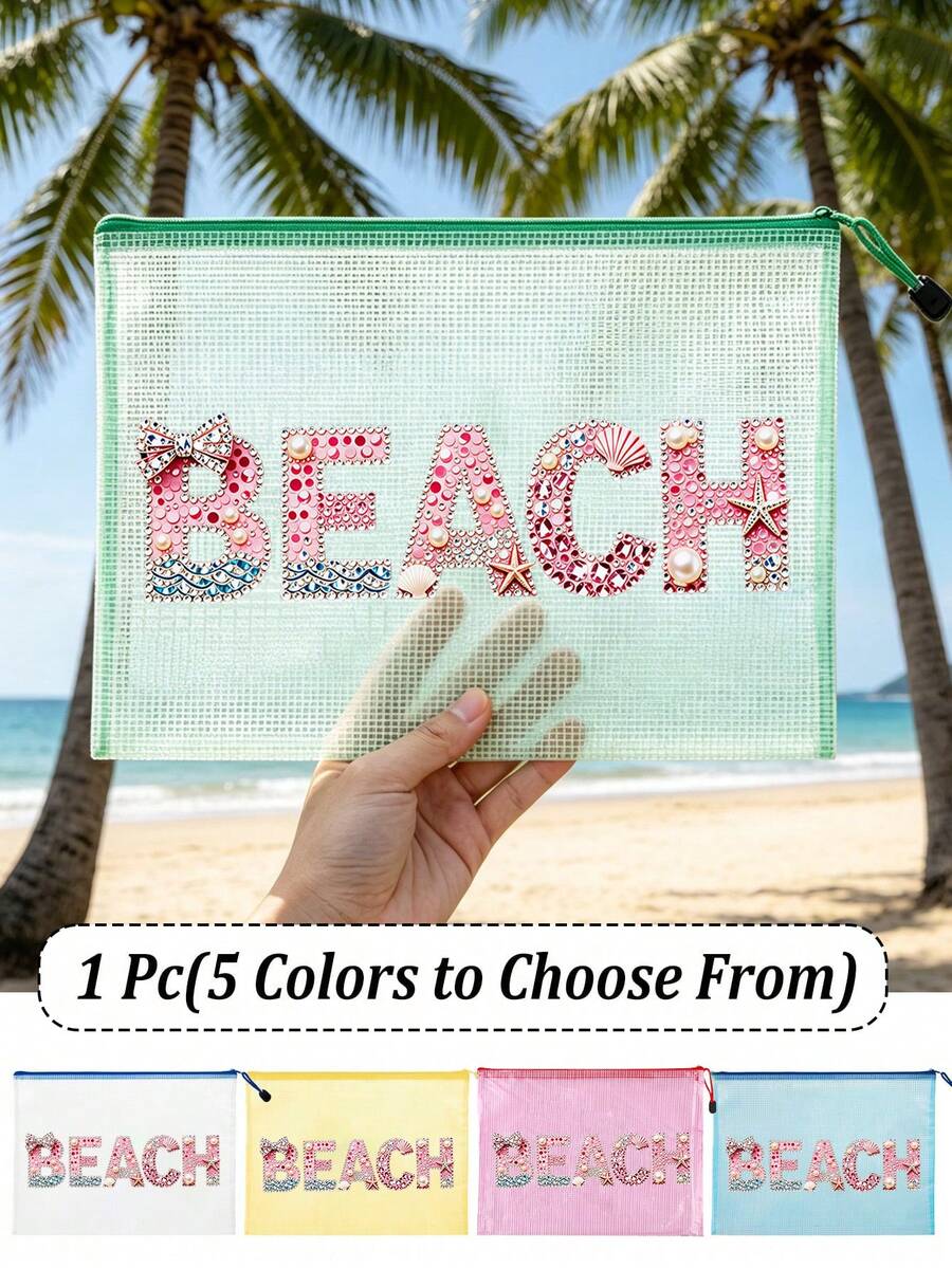 Túi đựng tài liệu túi mỹ phẩm túi đựng đồ vệ sinh cá nhân in chữ "Beach" 5 màu, phong cách mùa hè rực rỡ có khóa kéo đa năng, nhẹ chống nước dễ làm sạch lót mềm di động khóa kéo, dùng cho đi biển du lịch gym văn phòng trường học đi lại hàng ngày, dành cho nữ nam thanh thiếu niên học sinh người yêu biển, dùng để đựng hồ sơ giấy tờ trang điểm chăm sóc da bàn chải đánh răng đồ vệ sinh nhỏ kính thời trang chìa khóa - Nhiều màu - Xem 1